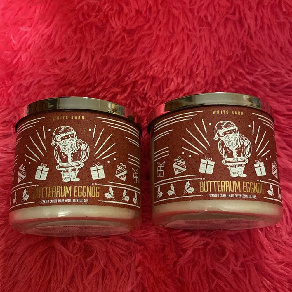 bath body works white barn butterum eggnog candles 2x
